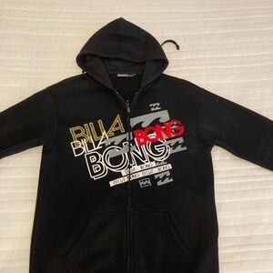 Billabong men’s hooded jacket in size XL. Fleece lining w/ full zip front. EUC.